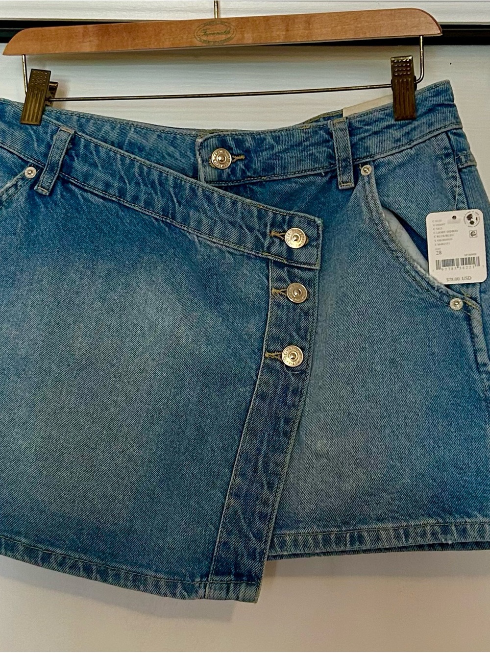 We The Free blue  Denim Mini Skirt with Asymmetrical Button Front